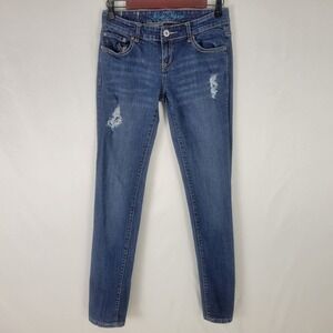 Ariya Juniors Jeans Size 5 Low Rise Womens Skinny Leg Distressed‎ Blue Denim